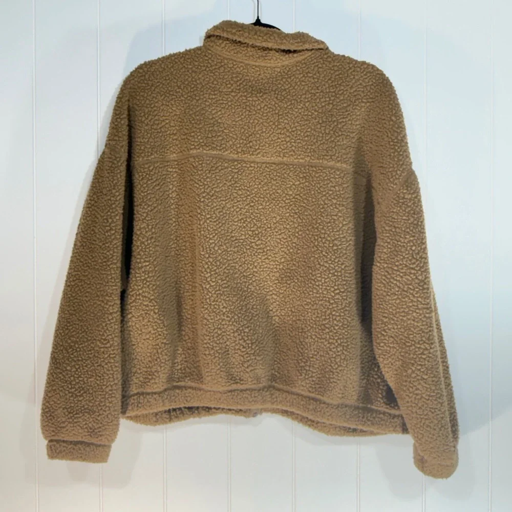 Old Navy Womens Sherpa Fleece Full Zip Jacket Brown Tan Teddy Coat Size M